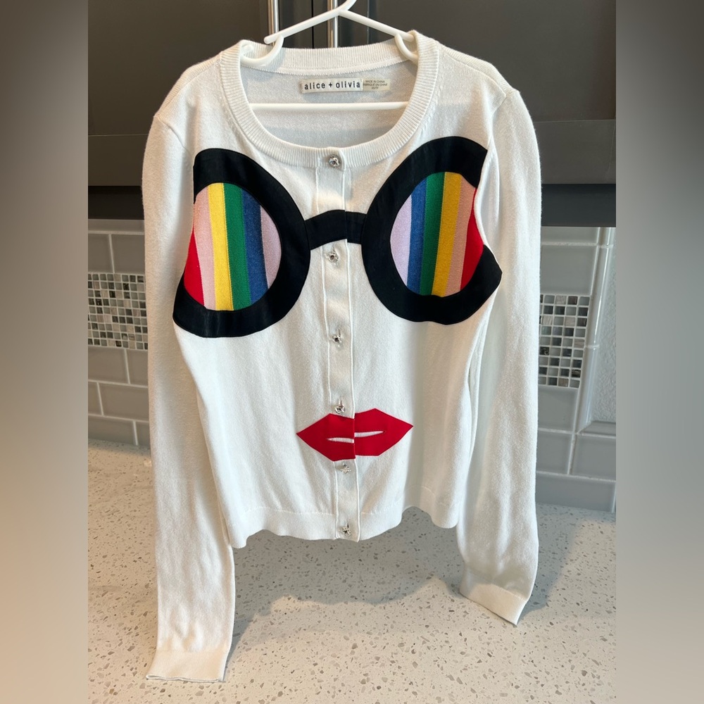 Alice + Olivia White Stace Face Ruthy Cardigan